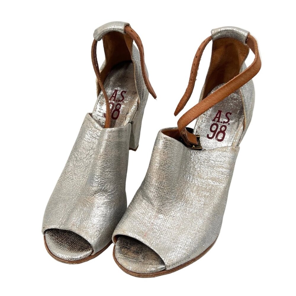 A.S 98 Leather Metallic Ankle Straps Heel Sandals